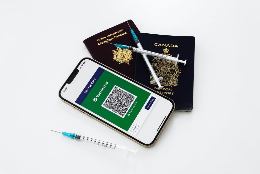 Mostrar pasaporte con vacunas para un blog de viajes